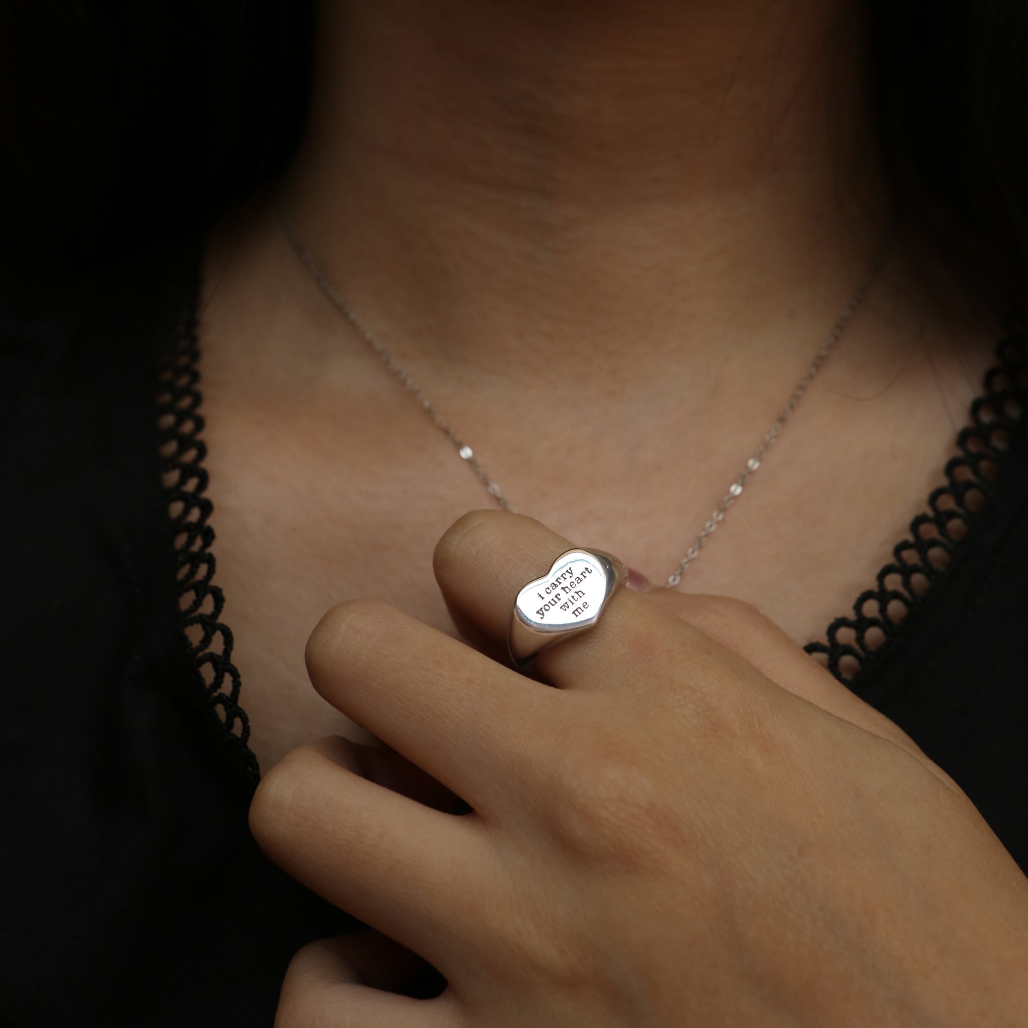 Heart Signet Ring Cincin Nama Perak Emas Asli LOULOUROSE