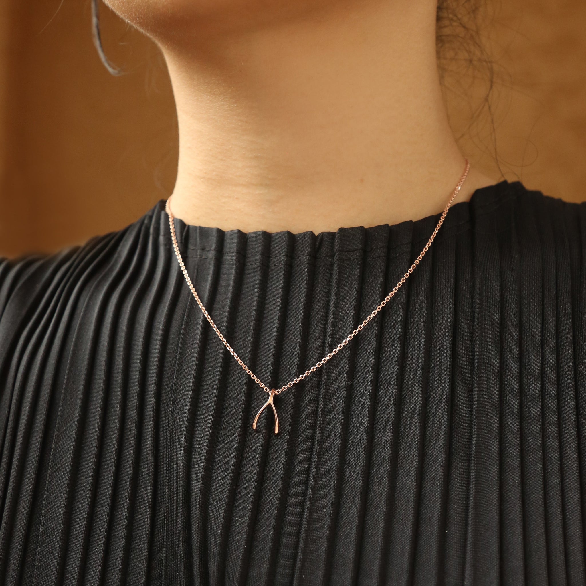 Rose gold wishbone necklace online