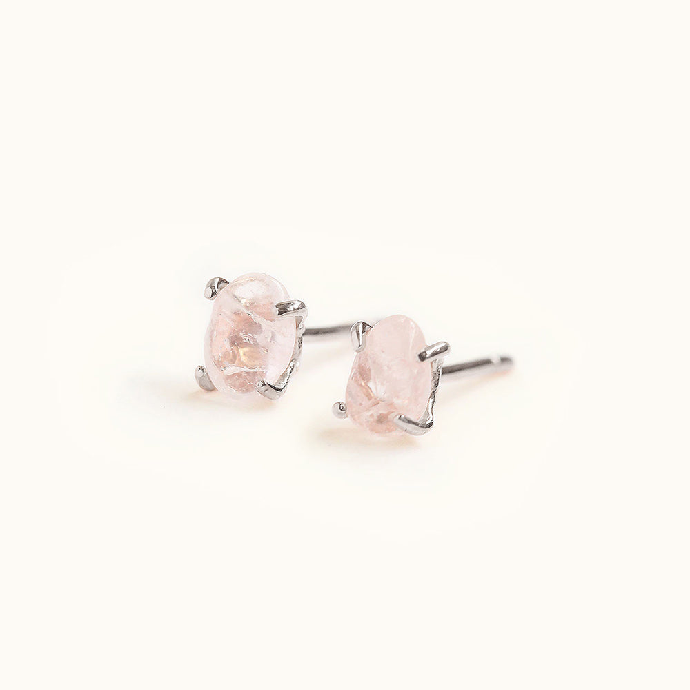 Raw Rose Quartz Stud Earrings - LOULOUROSE